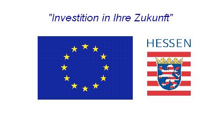 Investition in Ihre Zukunft - EU Flagge und Hessen Wappen